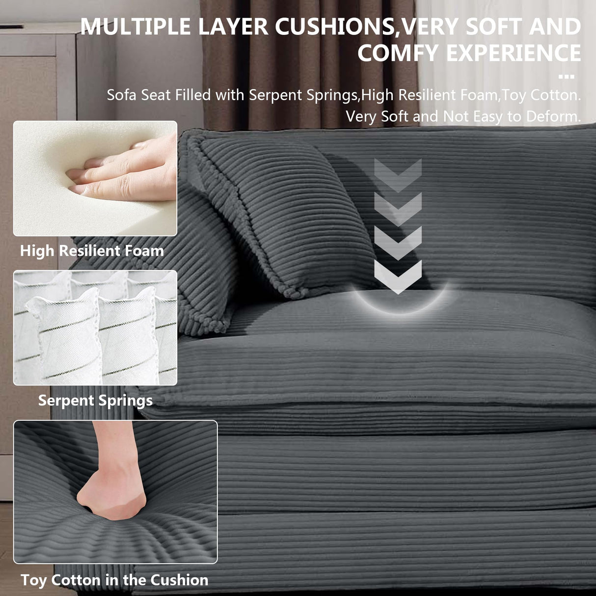 Oversized Modular Sectional Sofa, 80'' Modern Corduroy Comfy Cloud Couches for Living Room Apartment