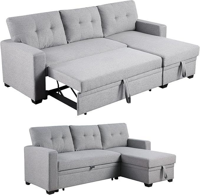 L Shaped Sleeper Sofa Bed Chaise Lounge for Home Living Room