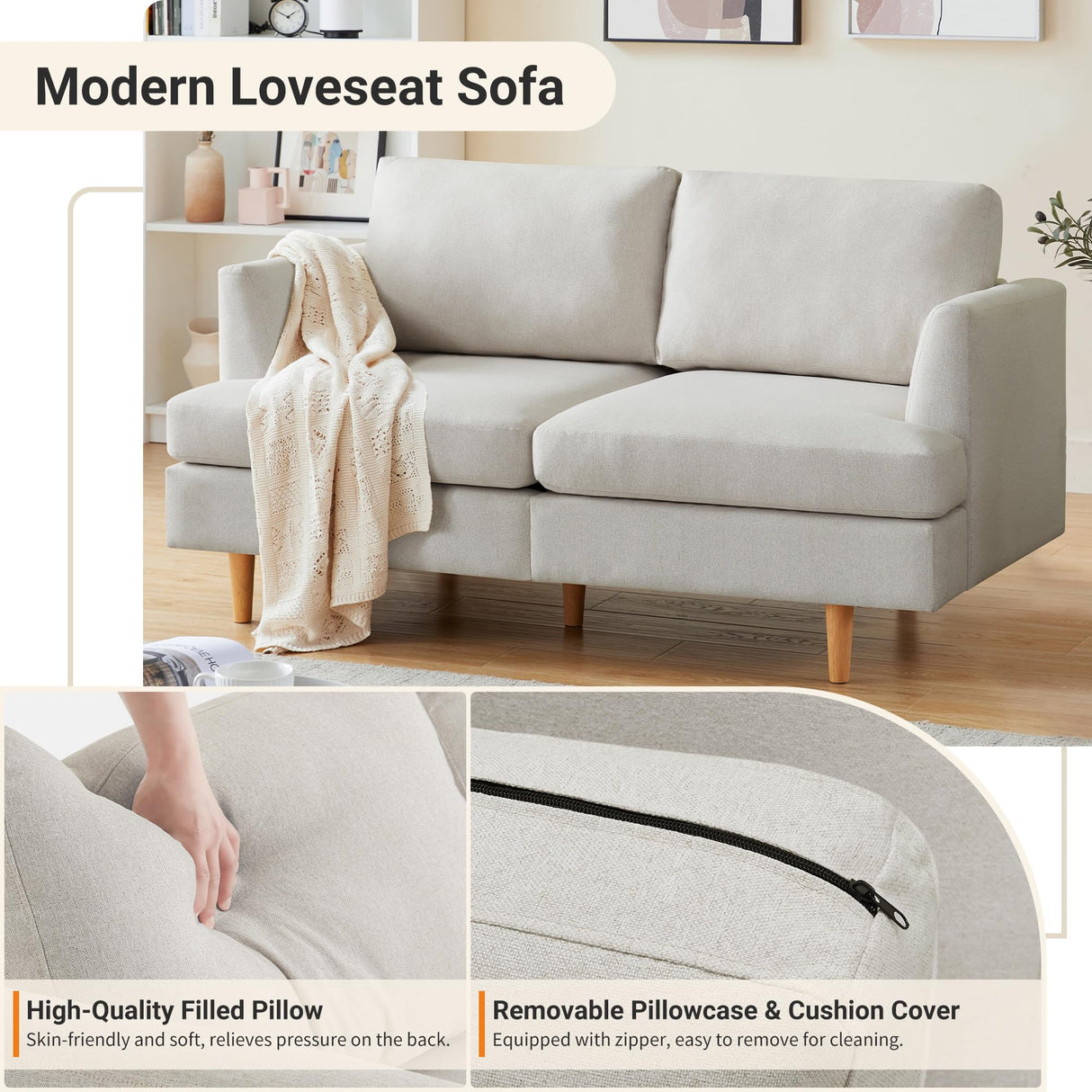 Mid-Century Modern Loveseat Sofa | Couch for Living Rooms & Small Offices