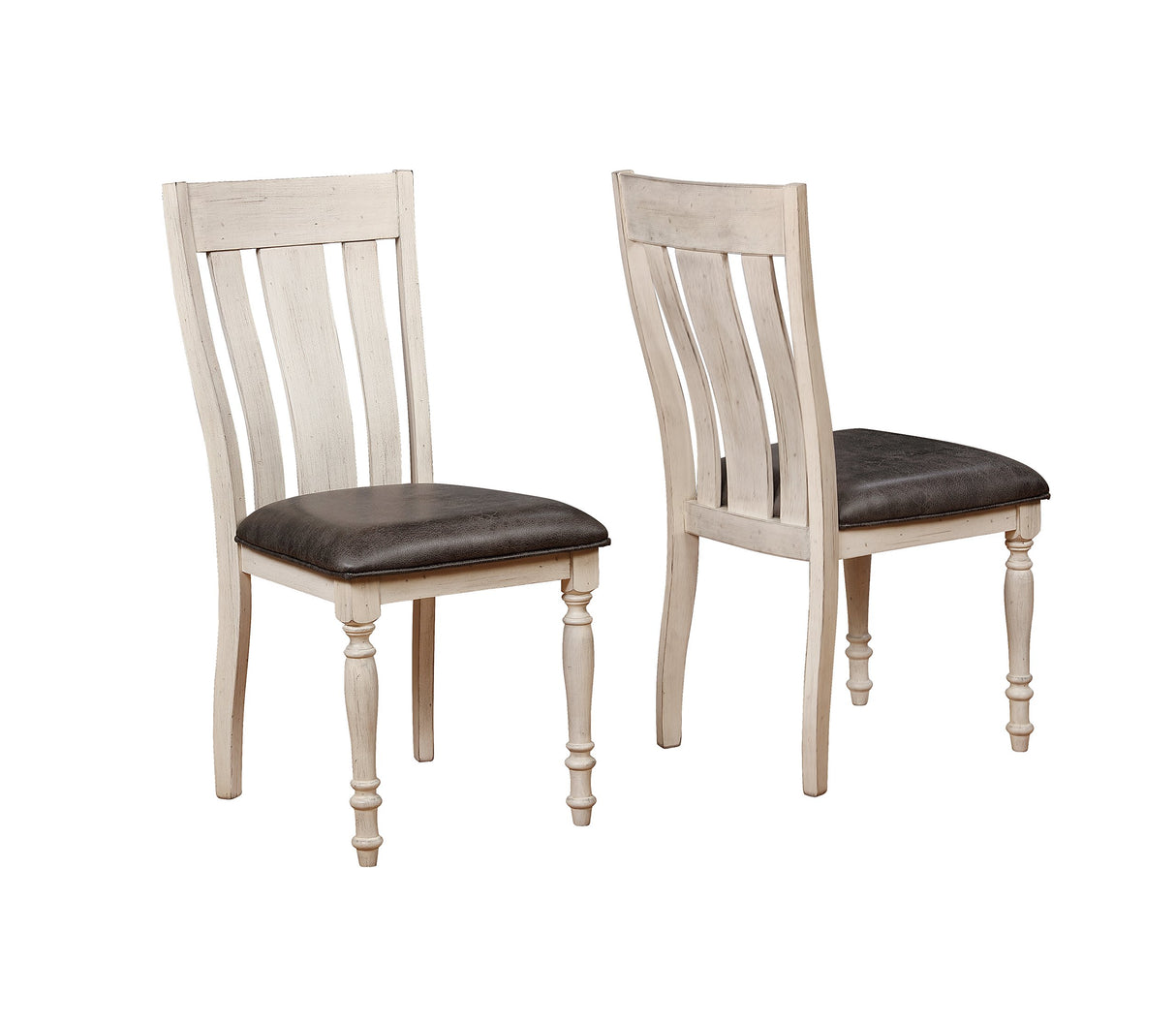 Arch Solid Wood Dining Set: Table with Extension Leaf, Six Chairs, Distressed White and Dark
