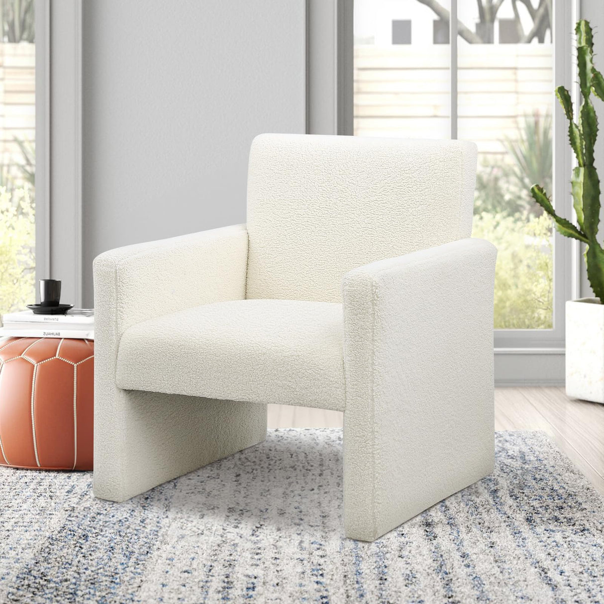 Sherpa Accent Chair Modern White Fluffy Boucle Chair Cozy Teddy Upholstered Armchair