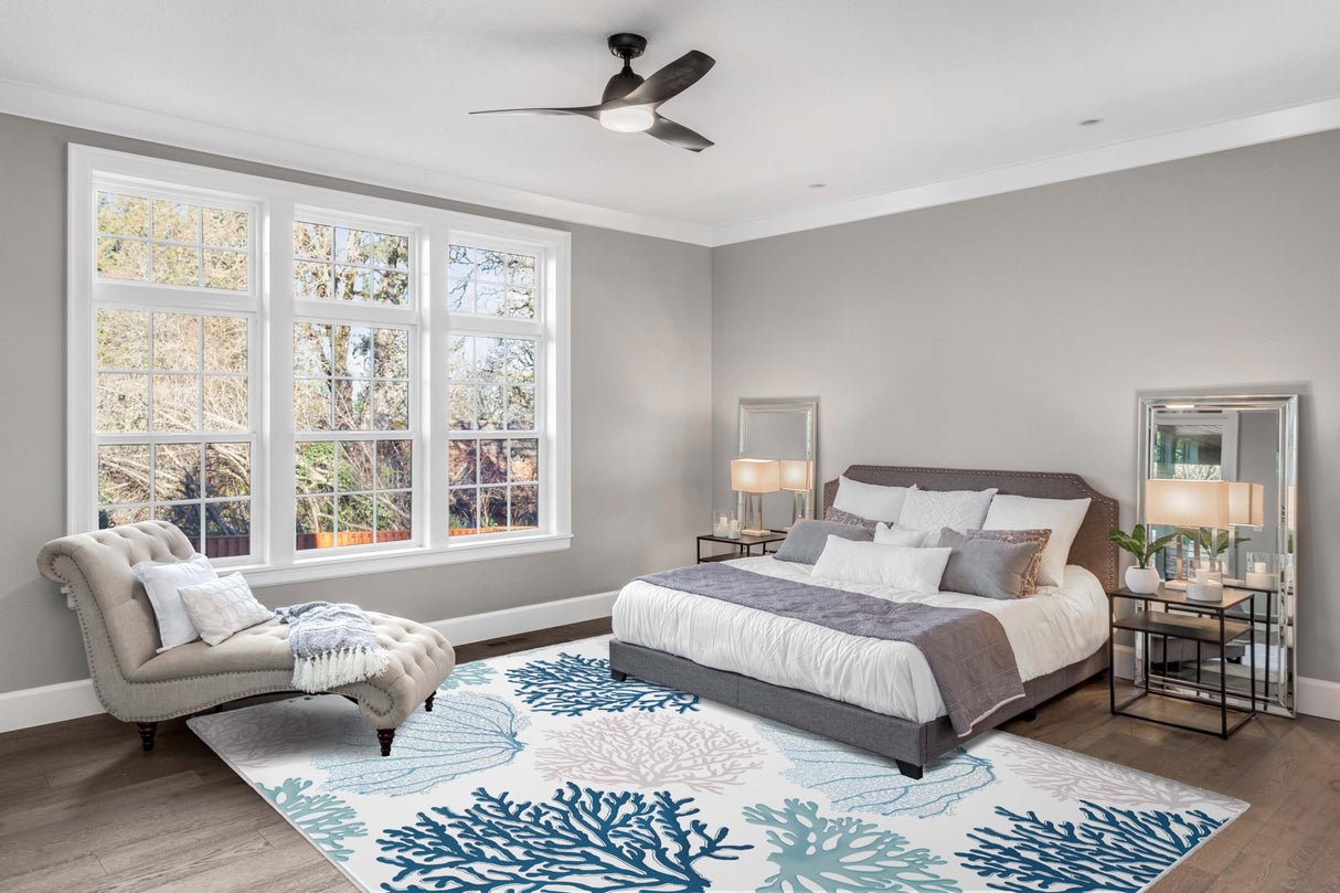 Coastal Coral Area Rug 5x7 - Non-Slip Machine Washable Nautical Beach Carpet