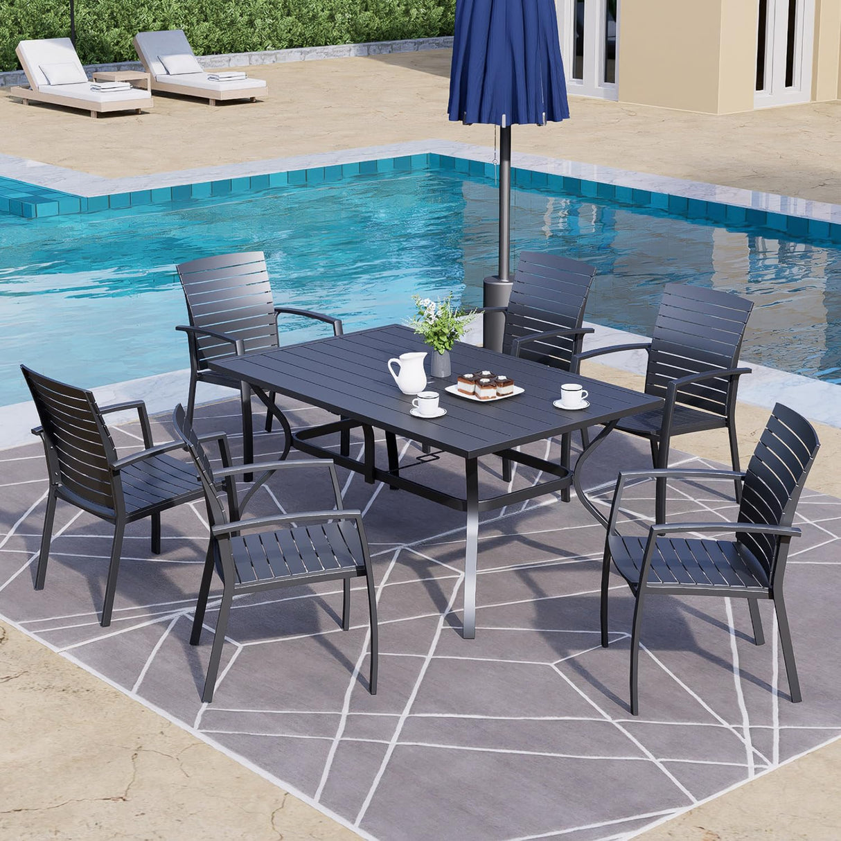 6 pcs Stackable Patio Dining Chairs with Aluminum Frame and Molded Ergonomic