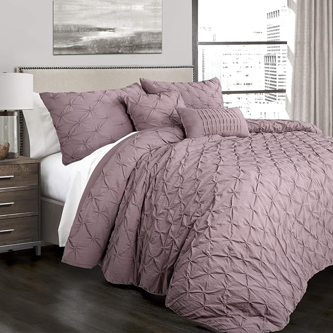 Ravello Pintuck Comforter Set - Luxe 5 Piece Textured Bedding Set - Traditional Glam