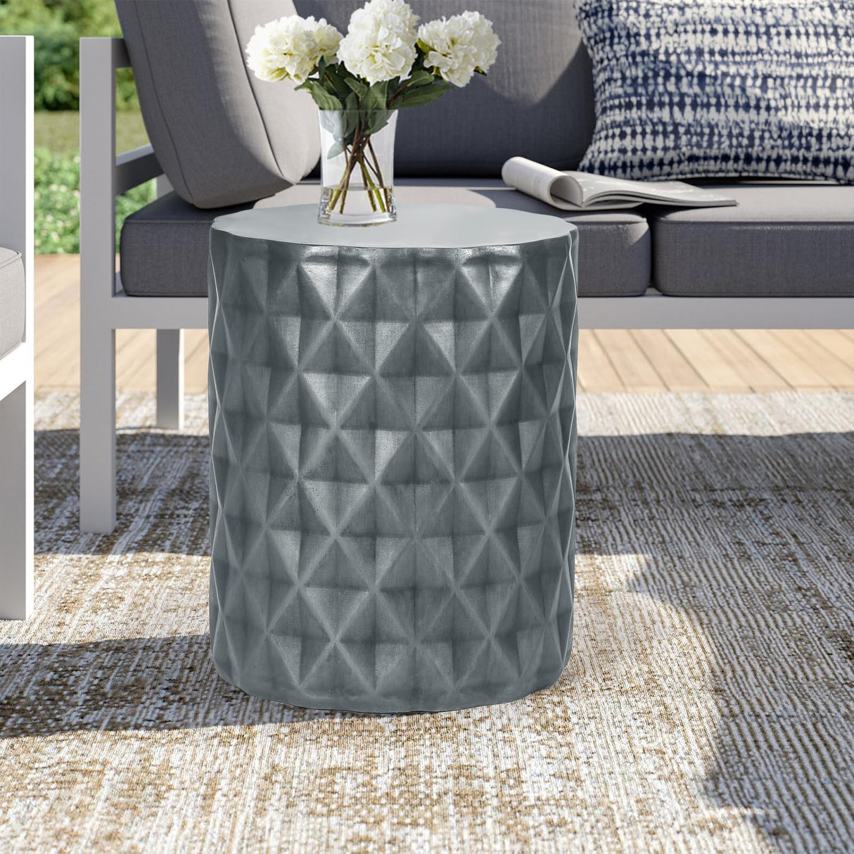 Outdoor Accent Table, 13" W Hourglass Shaped Outdoor Side Table for Patio