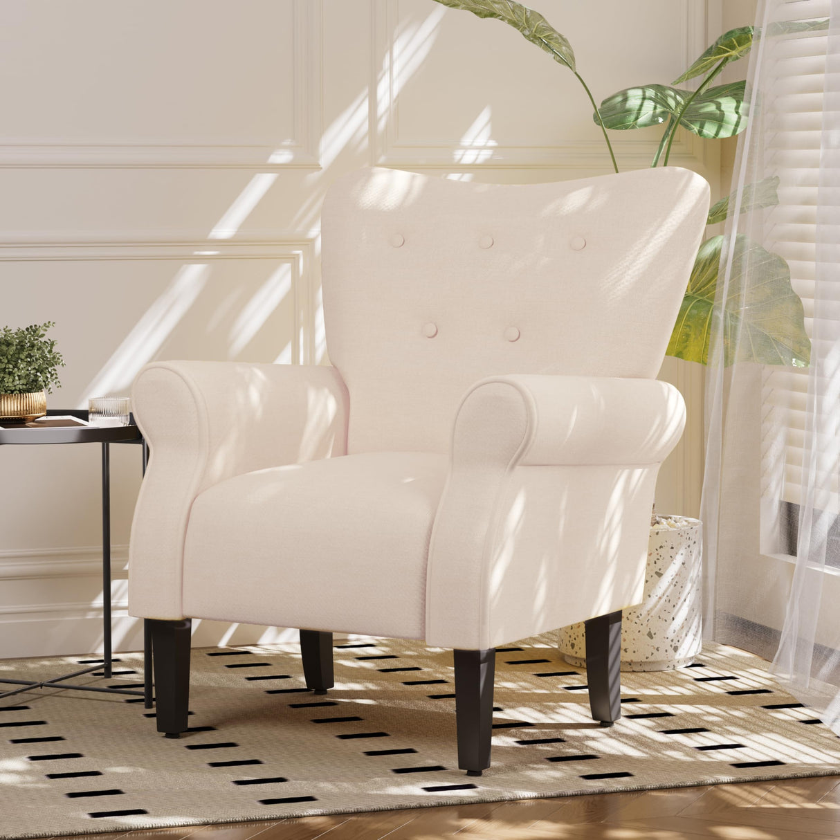 Mid Century Wingback Arm Chair,Modern Upholstered Fabric High Back Accent Chair