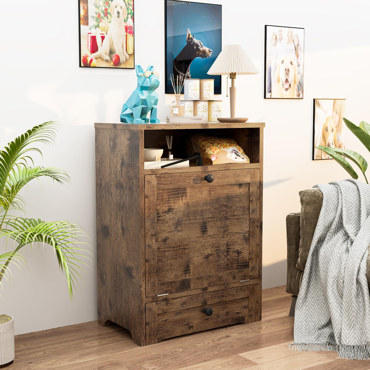 Dog Feeding Station with Storage Cabinet & Elevated Bowls