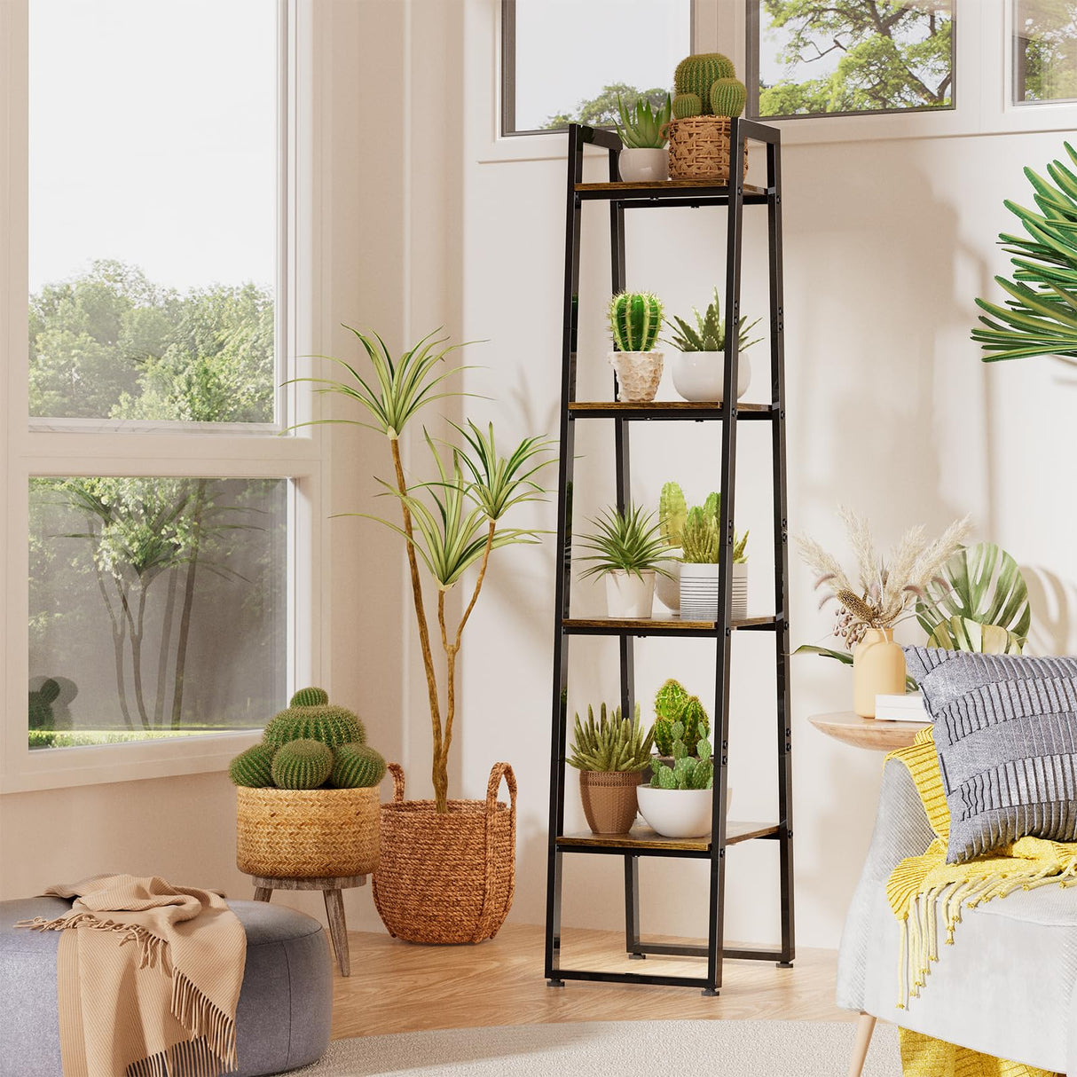 Plant Stand Indoor with Grow Lights, 4 Tier Metal Plant Shelf for Multiple Flower Planter