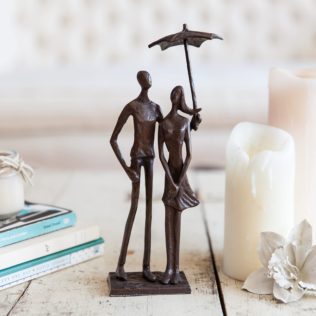 Loving Couple Under Umbrella Bronze Sculpture - Modern and Elegant Design
