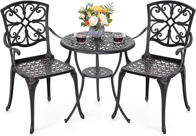 Bistro Set 3 Piece Outdoor All Weather Cast Aluminum Patio Bistro Set Patio Table and Chairs Set of 2