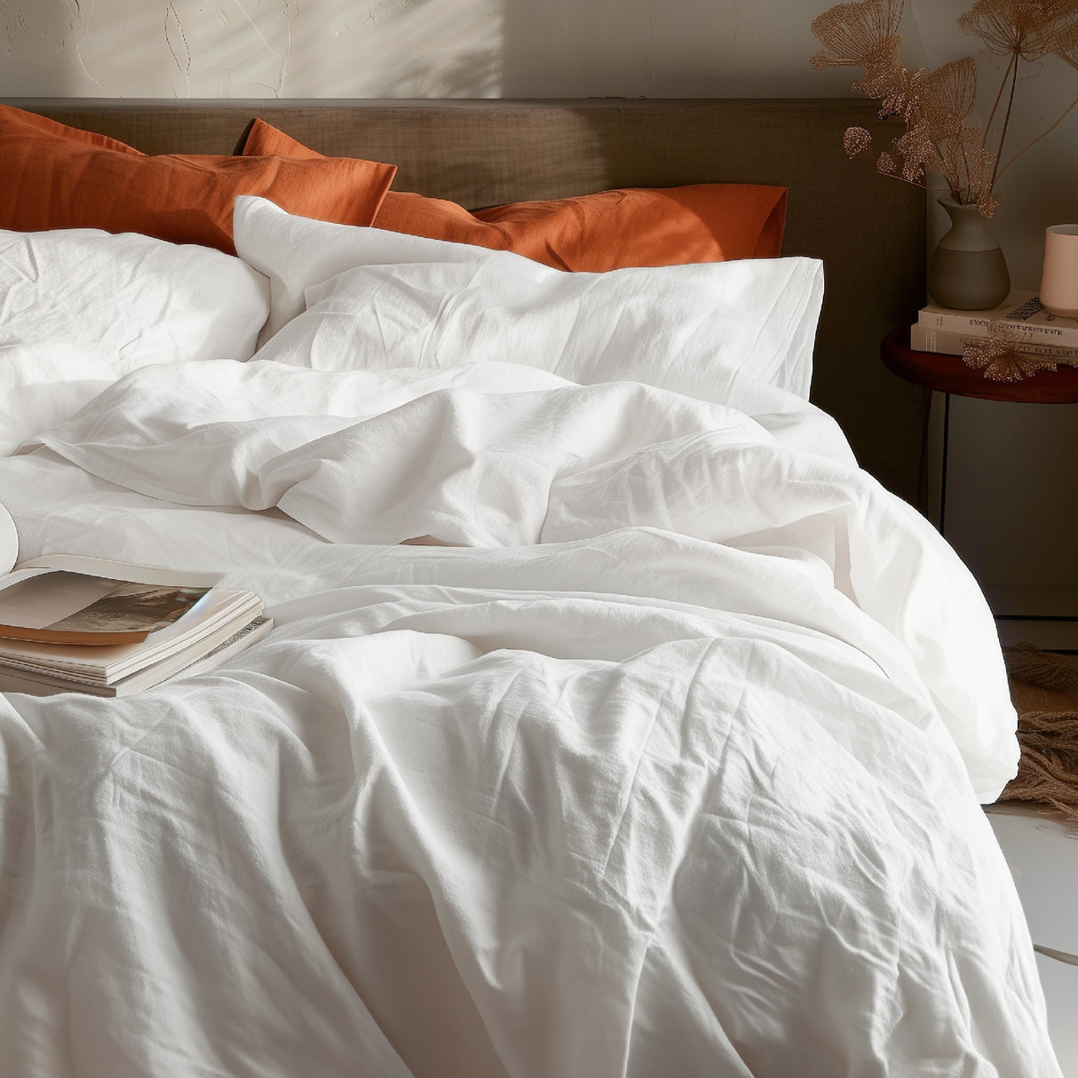 Bedsure 100% Washed Cotton Duvet Cover King Size - Minimalist Natural White Cotton Duvet Cover for All Seasons - 3 Pieces Plain Simple Duvet Cover Set with 2 Pillow Shams (White, King, 104"x90")