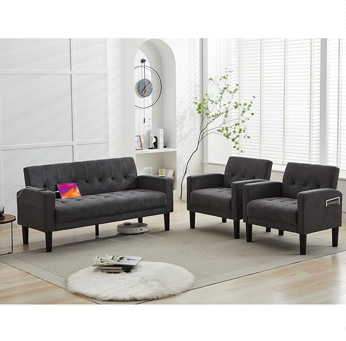 Sofa Couch 62" W Loveseat w/ 2 USB Charger Ports & 2 Cupholder