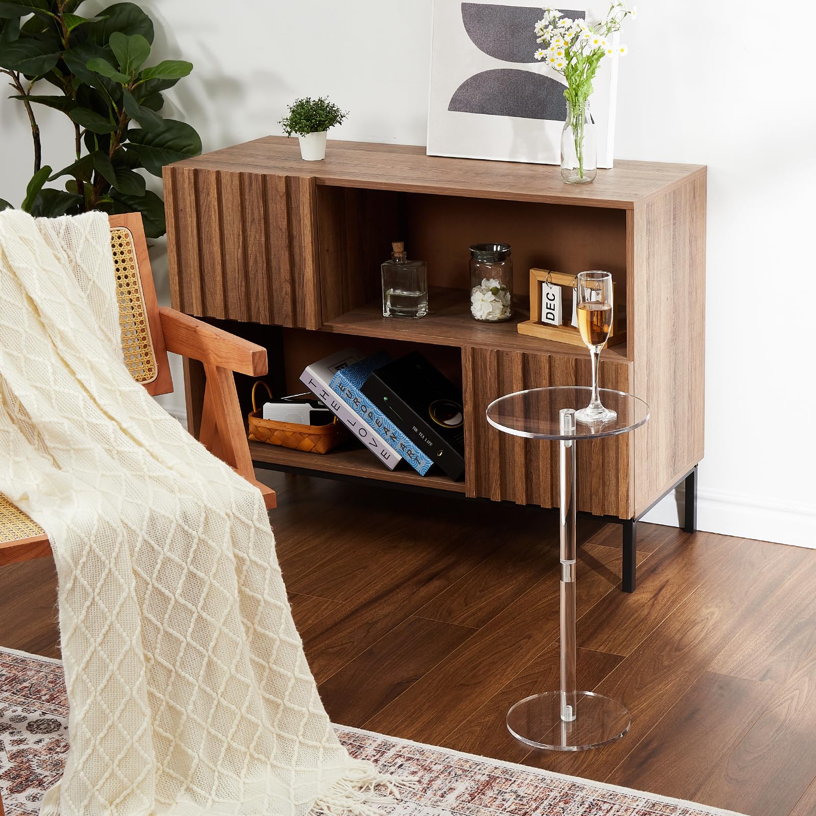 Acrylic Drink Table, 10" L x 10" W x 21.3" H Acrylic Side Table, Small Round Side Table