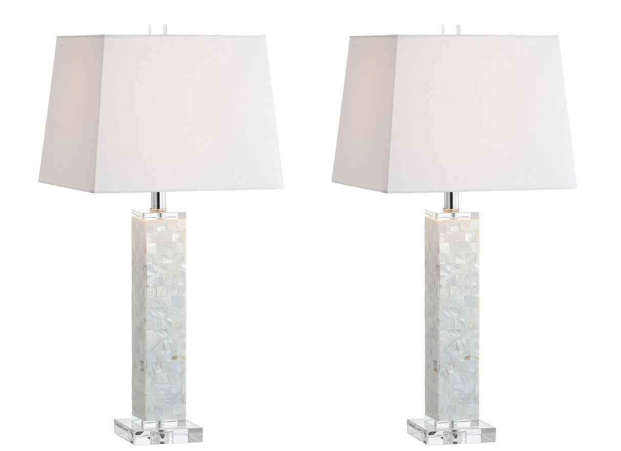 JONATHAN Y JYL1053A-SET2 Set of 2 Table Lamps Noelle 28.5" Seashell LED Table Lamp Coastal Contemporary Bedside Desk Nightstand Lamp for Bedroom Living Room Office College Bookcase, White