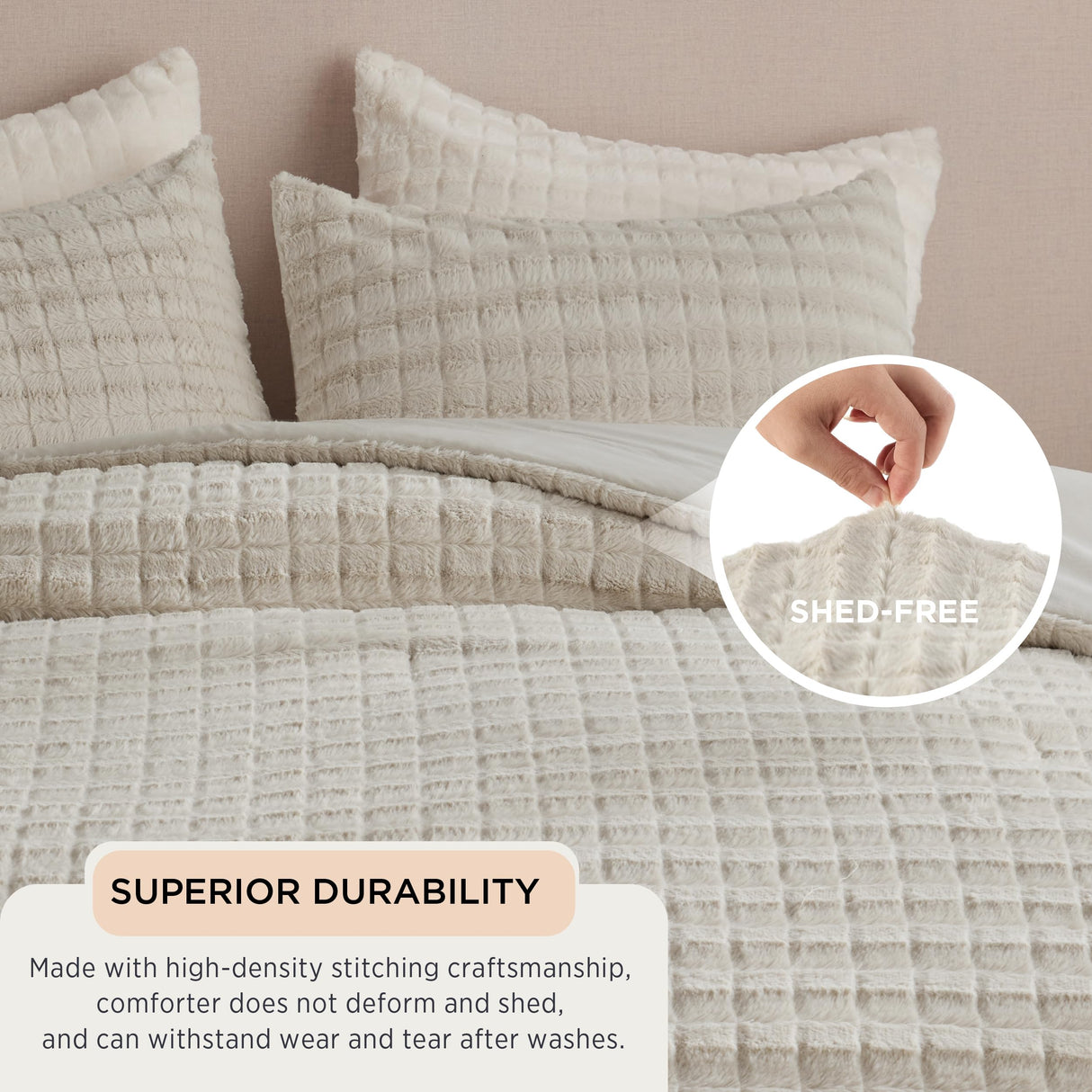 Fluffy Comforter Set King - Ultra Soft Faux Fur Comforter, Linen Comforter Set King Size