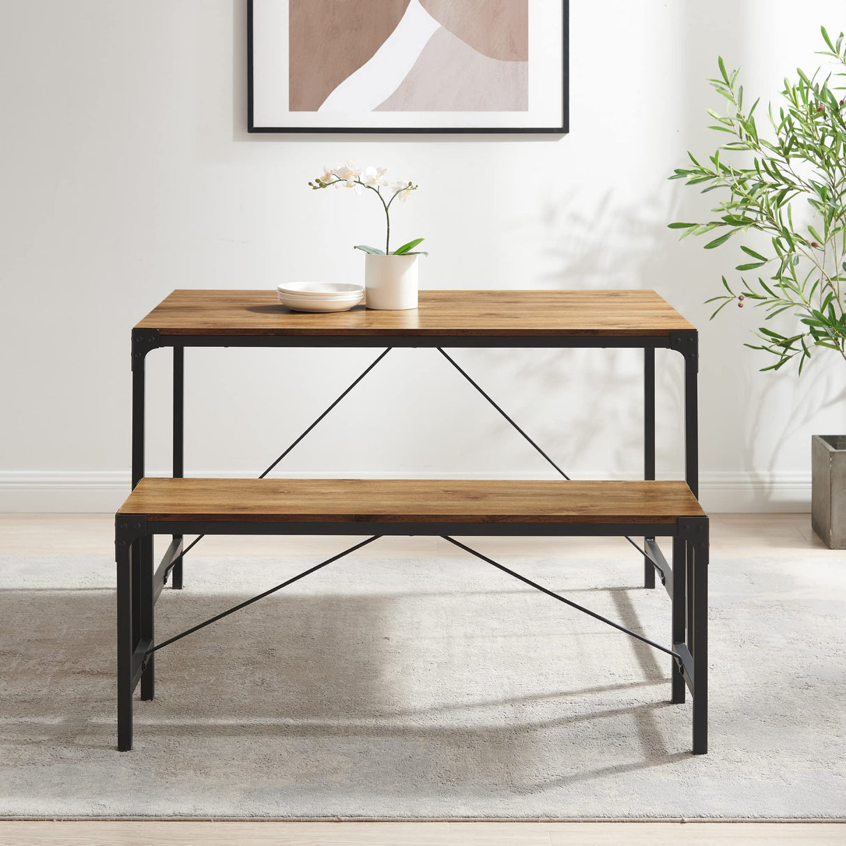 Avenue Metal and Wood Angle Iron Dining Bench