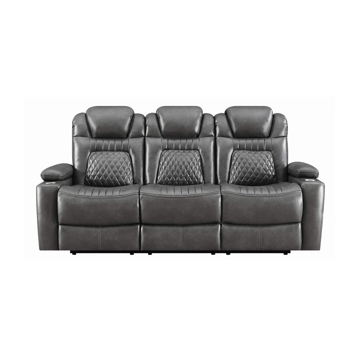 Black Leatherette Diamond Tufted Power Recliner Sofa with Drop Down Storage