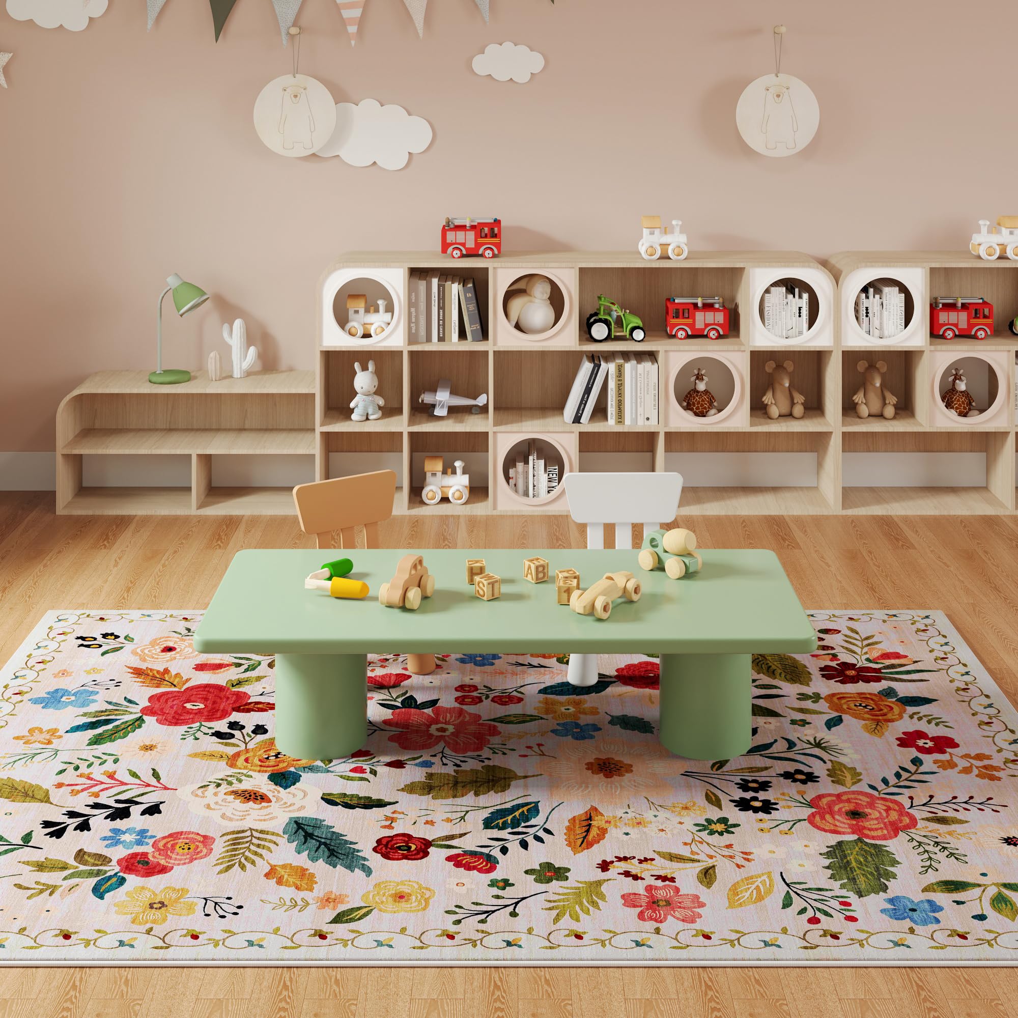 Living Room Rug 6x9 Rug Machine Washable Boho Area Rug Non Slip Floral Vintage