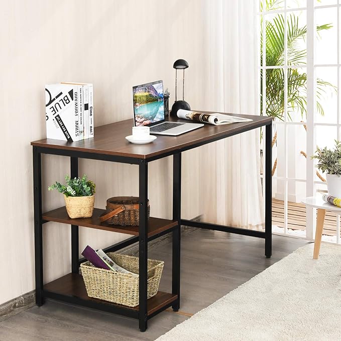 Home Office Computer Desk with 2 Storage Shelves, Industrial Study Writing Desk Workstation Laptop