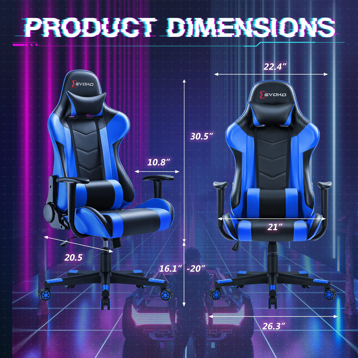 Ergonomic Gaming Chair with Lumbar Support - Blue Racing Style