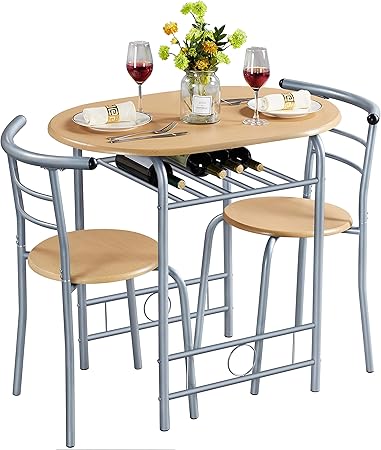 3 Piece Dining Table Set, Kitchen Table & Chair Sets for 2, Compact Bistro Table Set