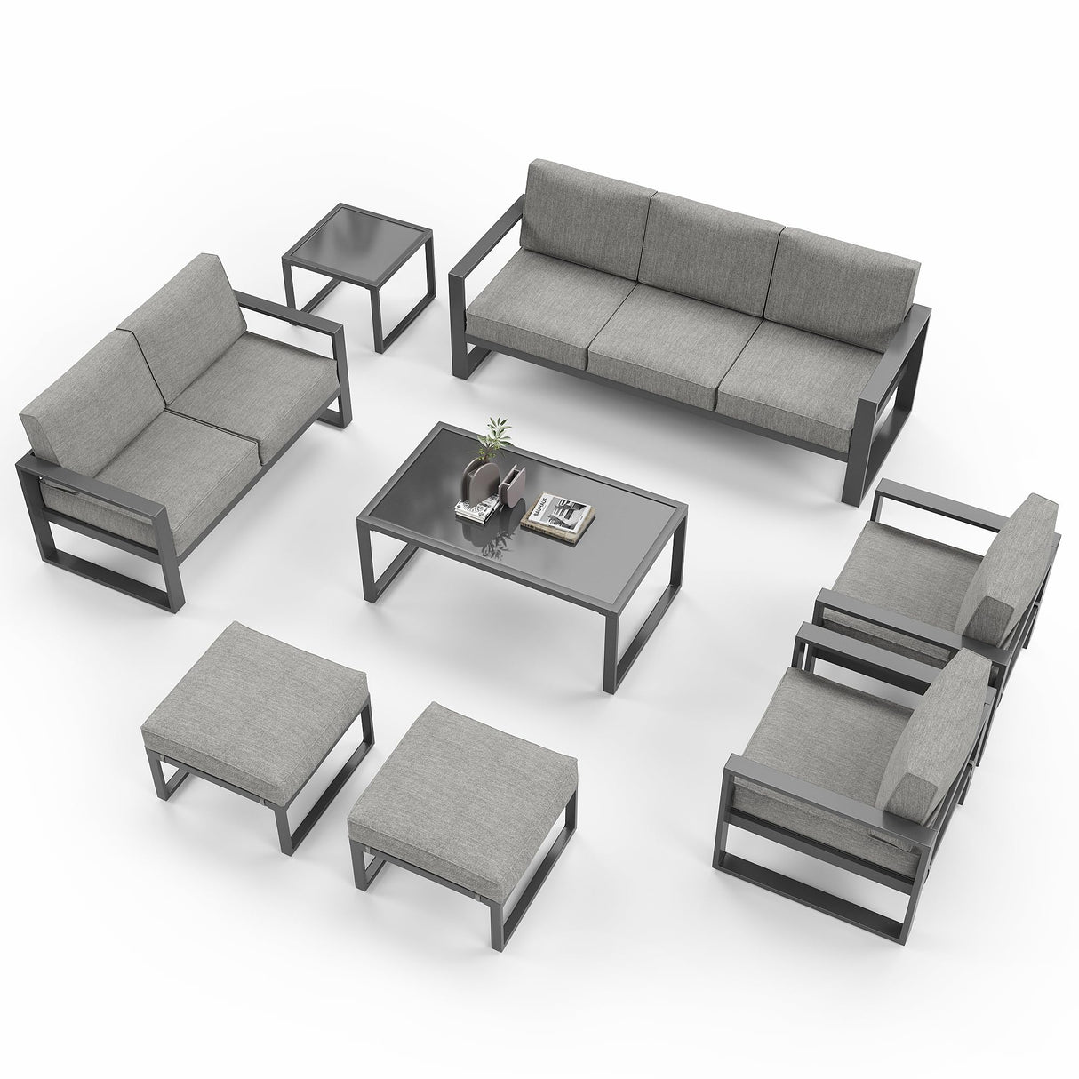 Aluminum Patio Furniture Set, 8 Pieces Modern Outdoor Conversation Set All-Weather
