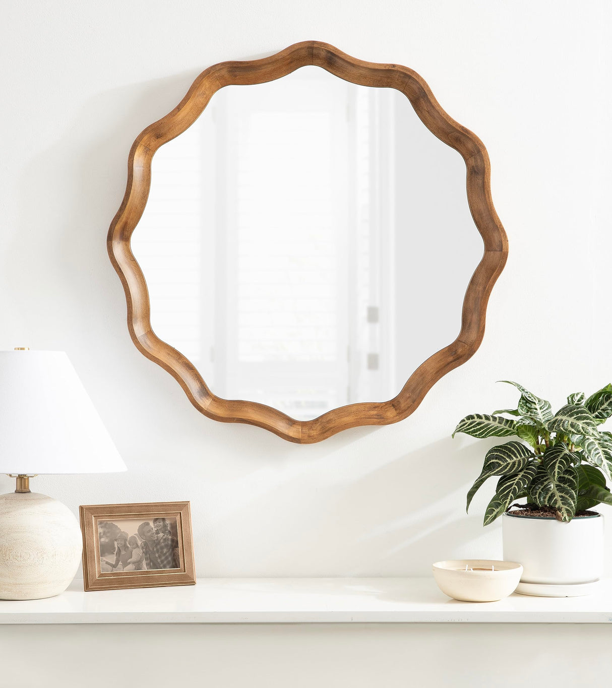 Hatherleigh Transitional Round Wooden Wall Mirror, 28 Inch Diameter