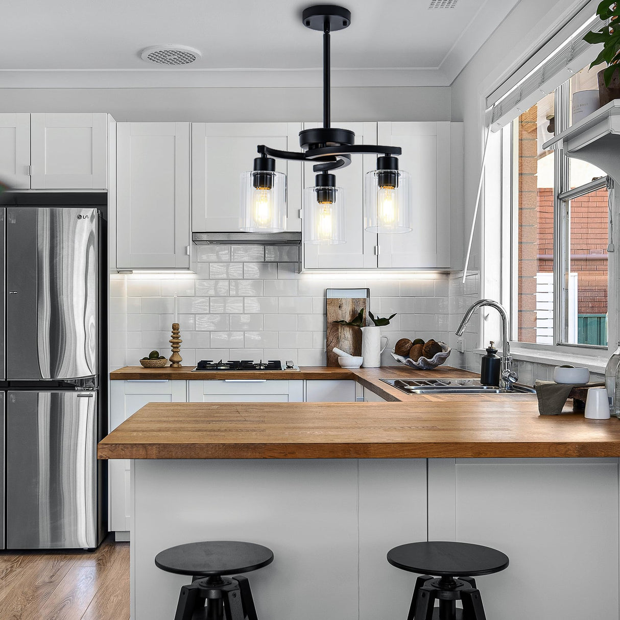 Black Chandelier, 3 Light Chandeliers for Dining Room Light Fixtures Over Table