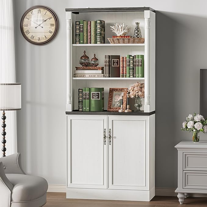 Bookcase with Drawers, 71 Inch Tall Storage Cabinet with 3 Drawers and 3-Tier Open