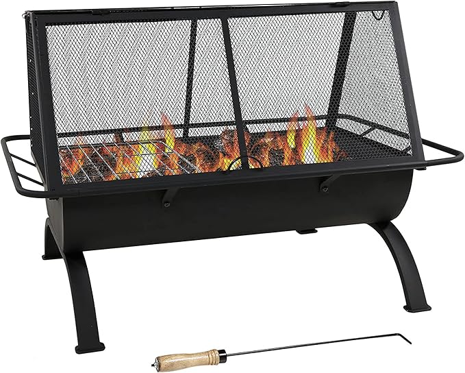 36-Inch Northland Steel Outdoor Fire Pit with Grill and Spark Screen - Vinyl Protective Cover