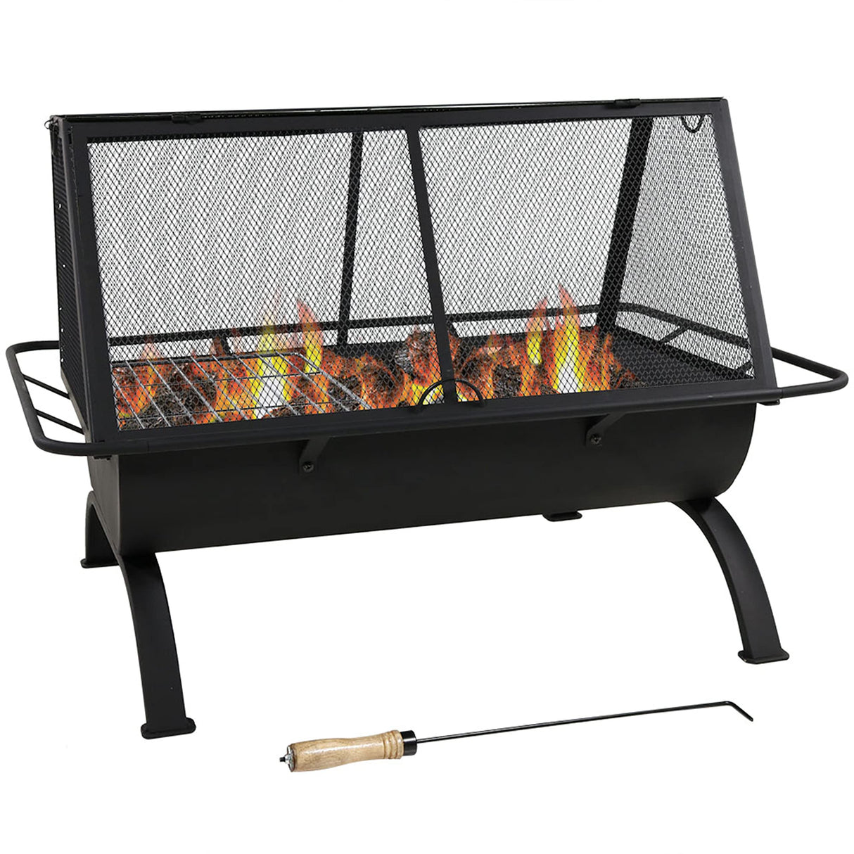 Sunnydaze 36 - Inch Northland Steel Outdoor Fire Pit with Grill and Spark Screen - Vinyl Protective Cover - Black Finish - Bircata
