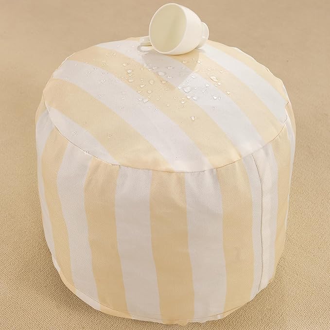 Waterproof Round Stuffed Pouf Ottoman, Indoor Outdoor Pouf Foot Stool Storage Ottoman