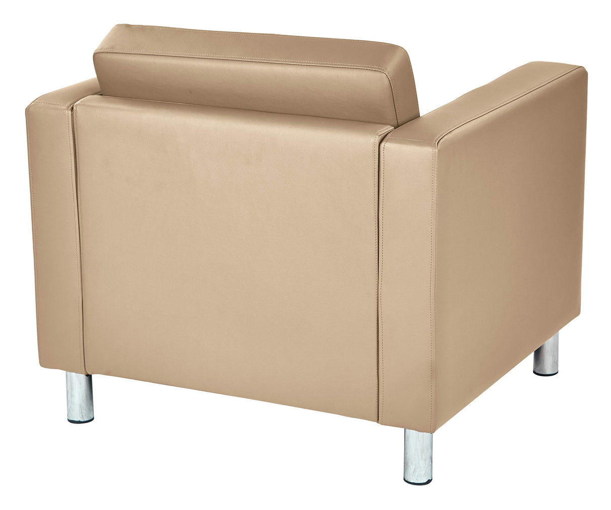 Armchair with Padded Box Spring Seats and Silver Finish Legs, Dillon Buff Faux Leather