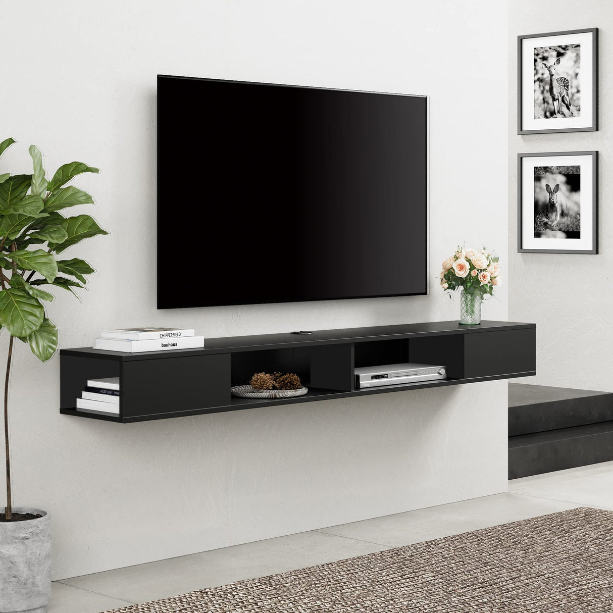 Black Floating TV Shelf 70 inch, Entertainment Center Wall Mounted Media Console