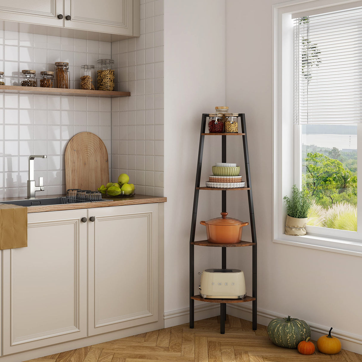 RusticHaven 4-Tier Industrial Corner Bookshelf