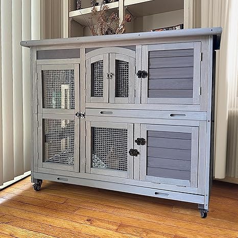 Rabbit Hutch Indoor Outdoor Bunny House Bunny Cage on Wheel
