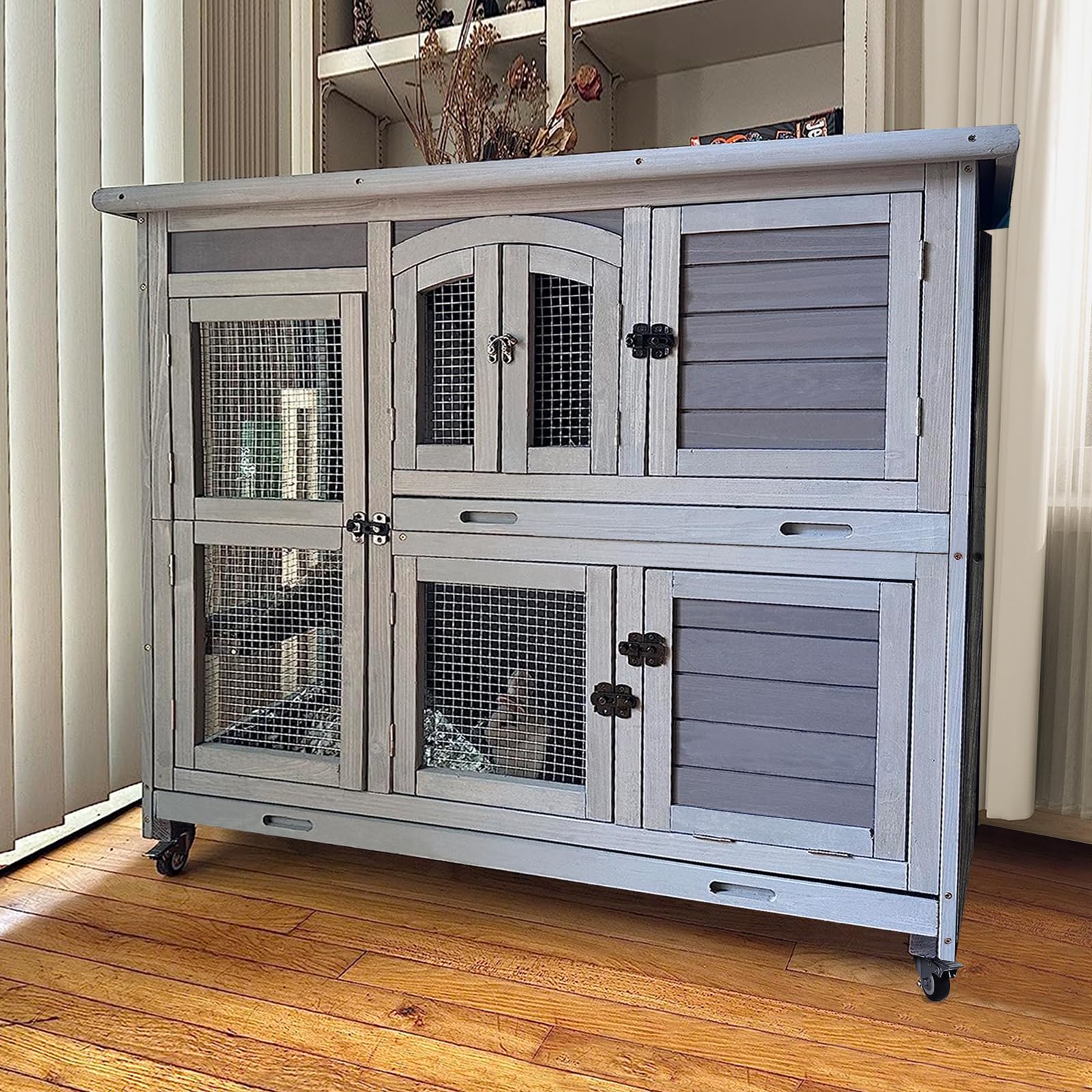 Rabbit Hutch Indoor Outdoor Bunny House Bunny Cage on Wheel