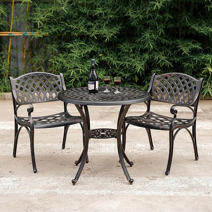 3 Piece Outdoor Bistro Set, Cast Aluminum Outdoor Bistro Table