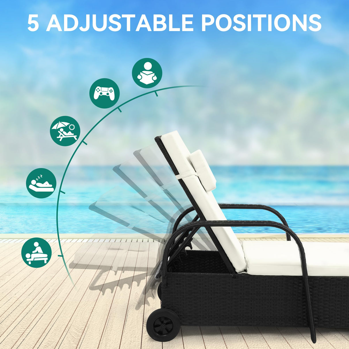 Outdoor Wicker Chaise Lounge Chair Set of 2 w/Storage, Rattan Patio Pool Lounger