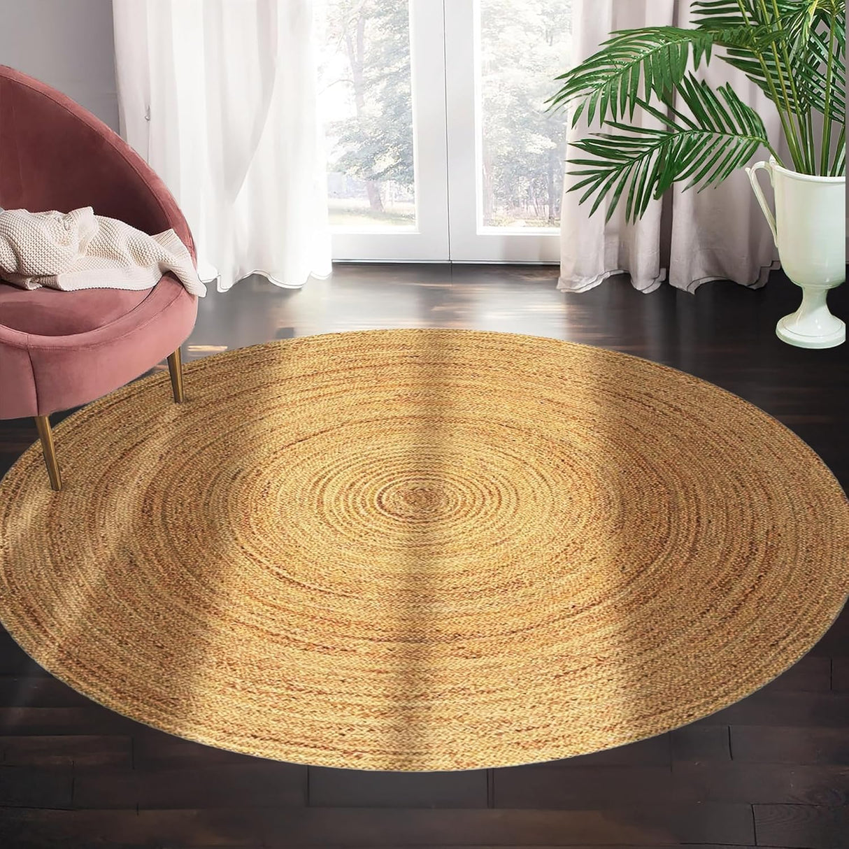 Jute Area Rug, Handmade Reversible Floor Carpet for Living Room, Bedroom