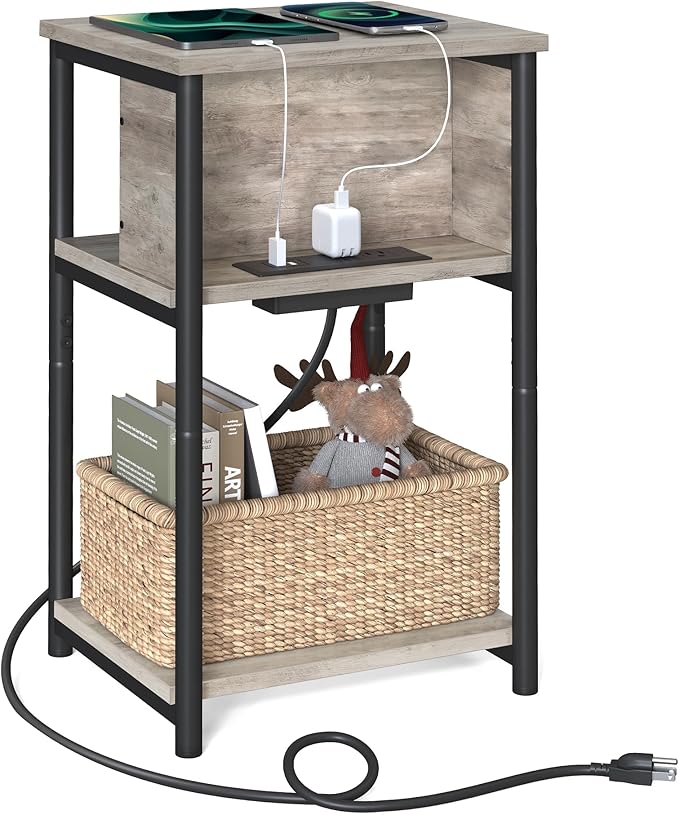Small Narrow Side Table with Charging Station