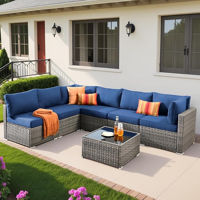 5 Pieces Patio Furniture Sets,Wicker Outdoor Sectional Sofa