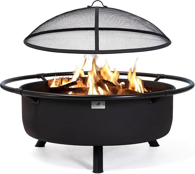 42ā Patio Fire Pit Wood Burning with Mesh Spark Screen