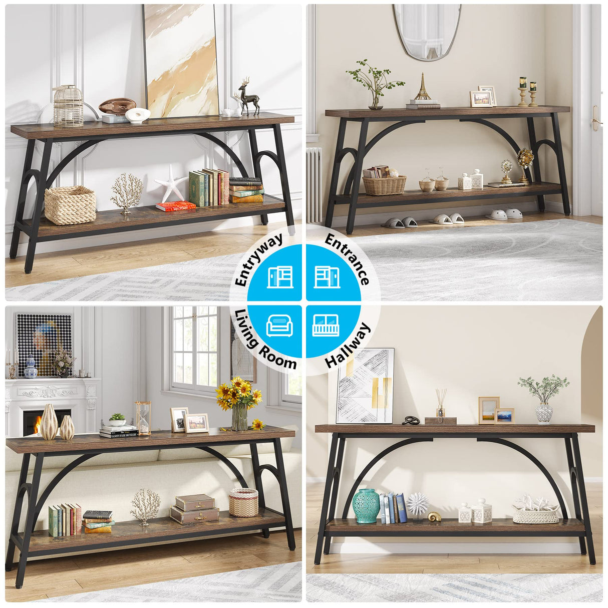 Extra Long Sofa Tables, 70.8”Console Table for Entryway, Wood Console Table 2 Tier TV Stand,