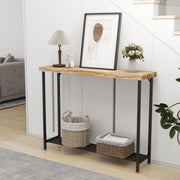 Industrial Solid Wood Console Table, 2 Tier Entryway Table with Storage Shelves