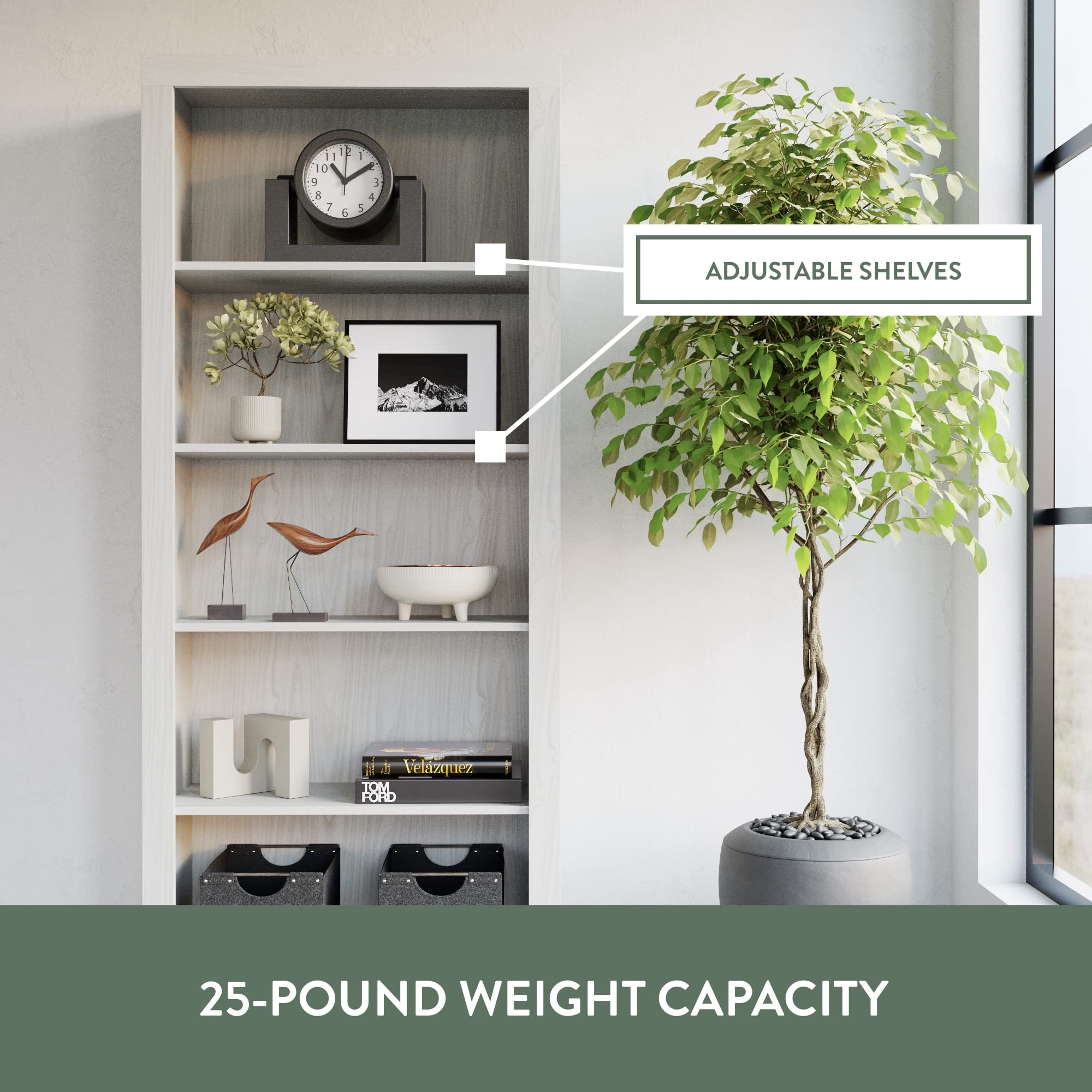 Edenbrook Sumac Bookcase, 5-Shelf Organizer for Bedroom Furniture or Home Office Furniture, White Bookshelf 12.8D x 31.5W x 72.8H in