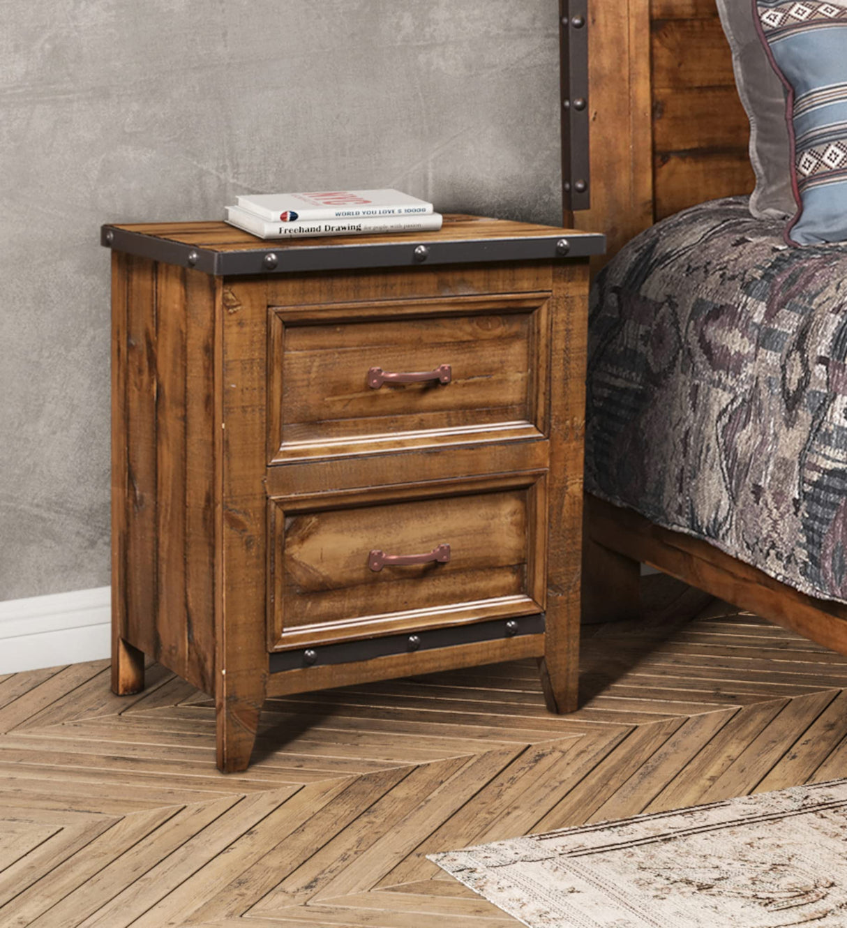 Rustic City Nightstand, Natural Oak