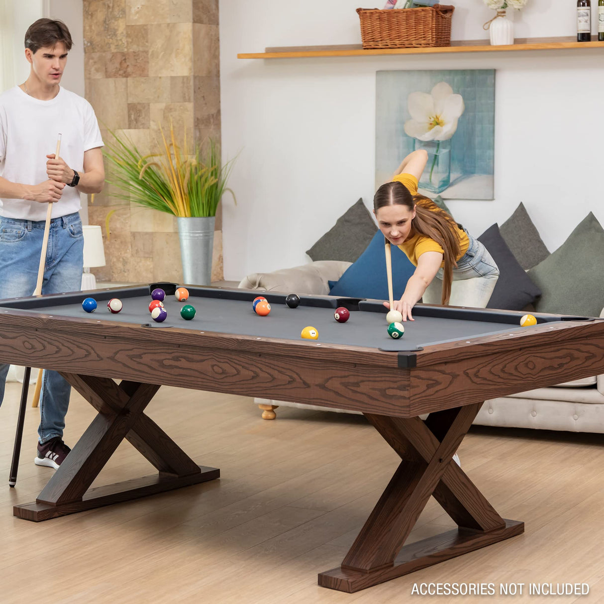Dunhill 87-Inch Rustic Pool Table - 8 Ball Game with Accessories for Billiards & Indoor Games