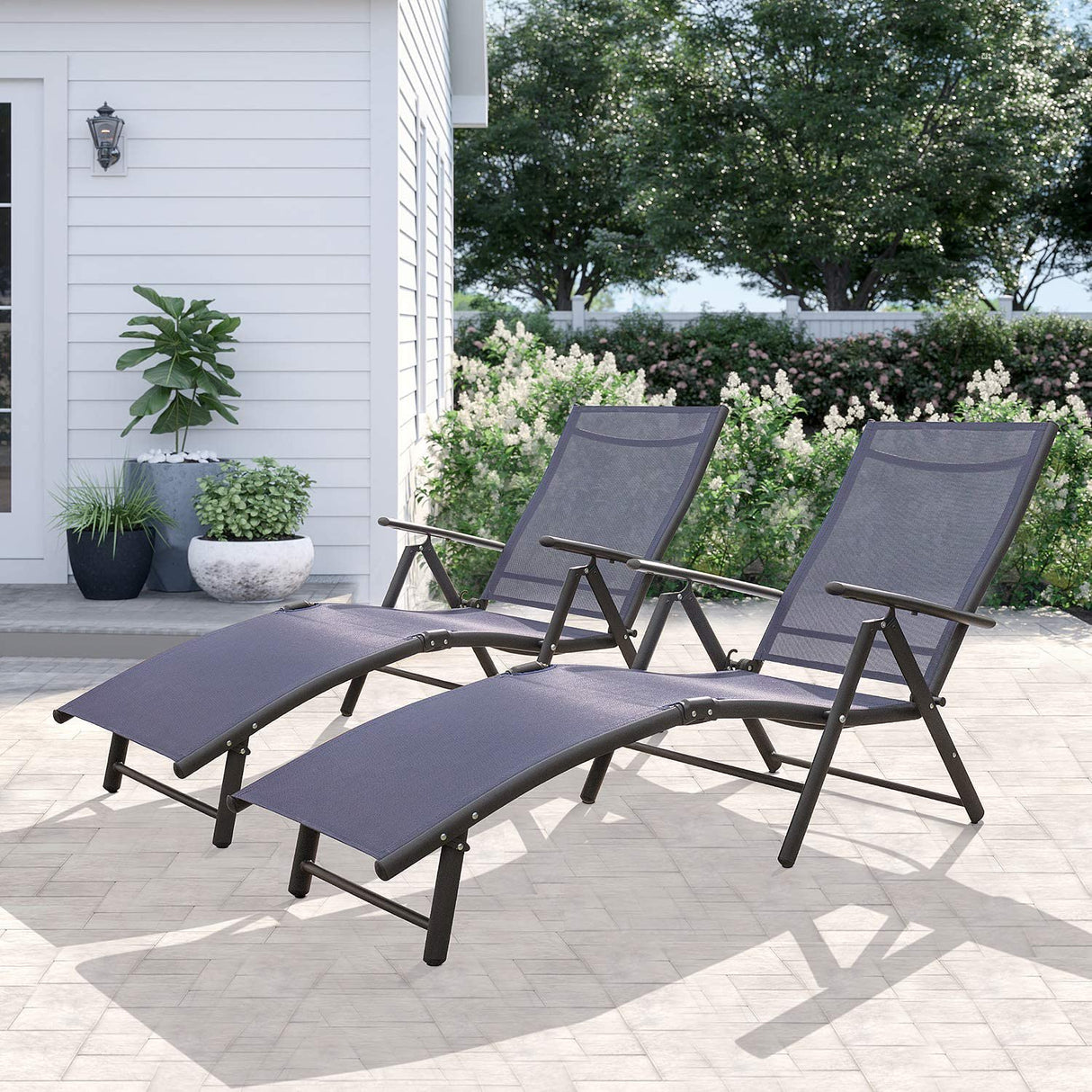 Lounge Chairs Adjustable Chaise Lounge Chairs Folding Outdoor Recliners Set of 2 for