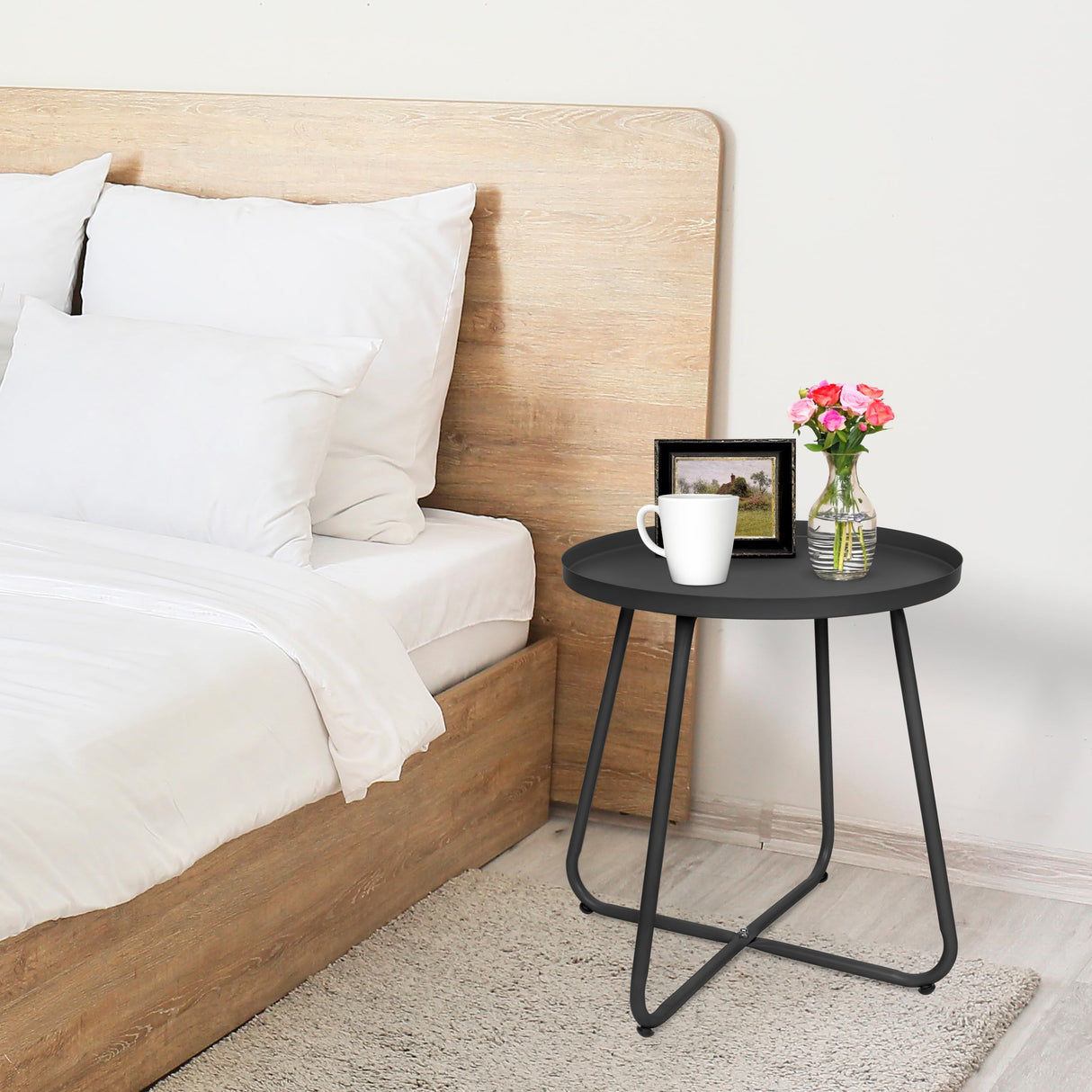 Set of 2 Outdoor Side Table Outdoor, Metal Side Table Small Round Side Table